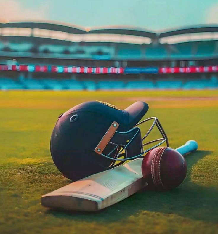 a Pakistani helmet, bate and boll on the ground