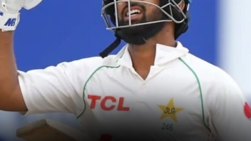 Abdullah Shafique celebrating his record-breaking Test century.