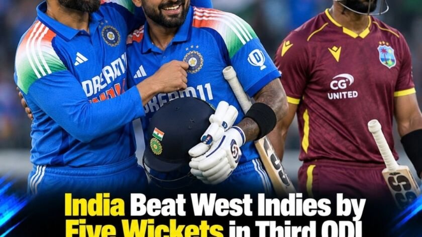 Shai Hope celebrates after scoring 162 against India in the third ODI