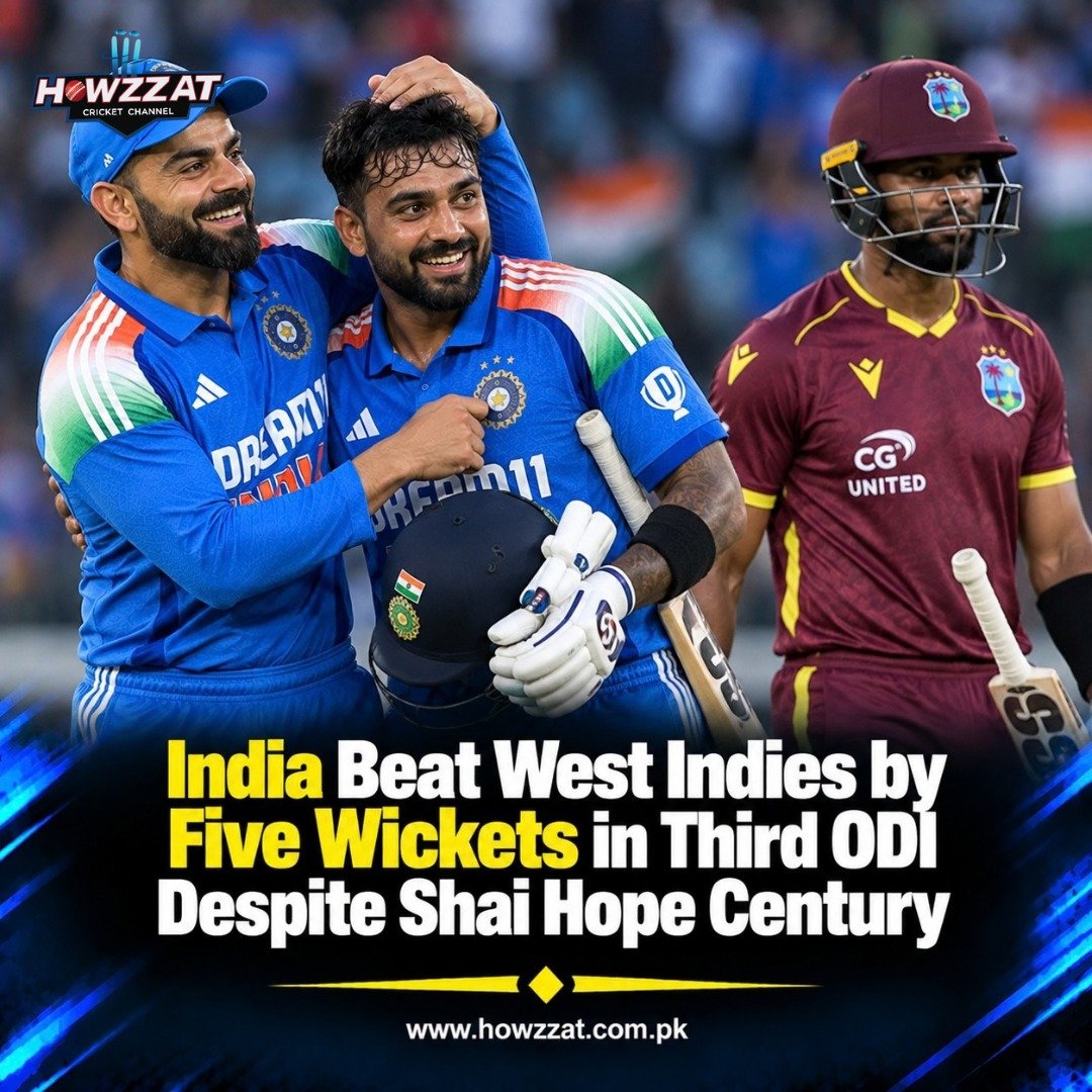 Shai Hope celebrates after scoring 162 against India in the third ODI