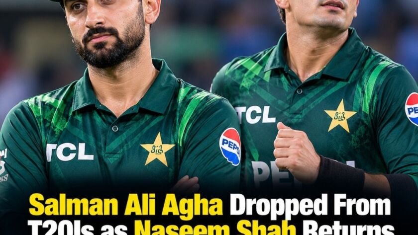 Salman Ali Agha and Naseem Shah during Pakistan cricket action