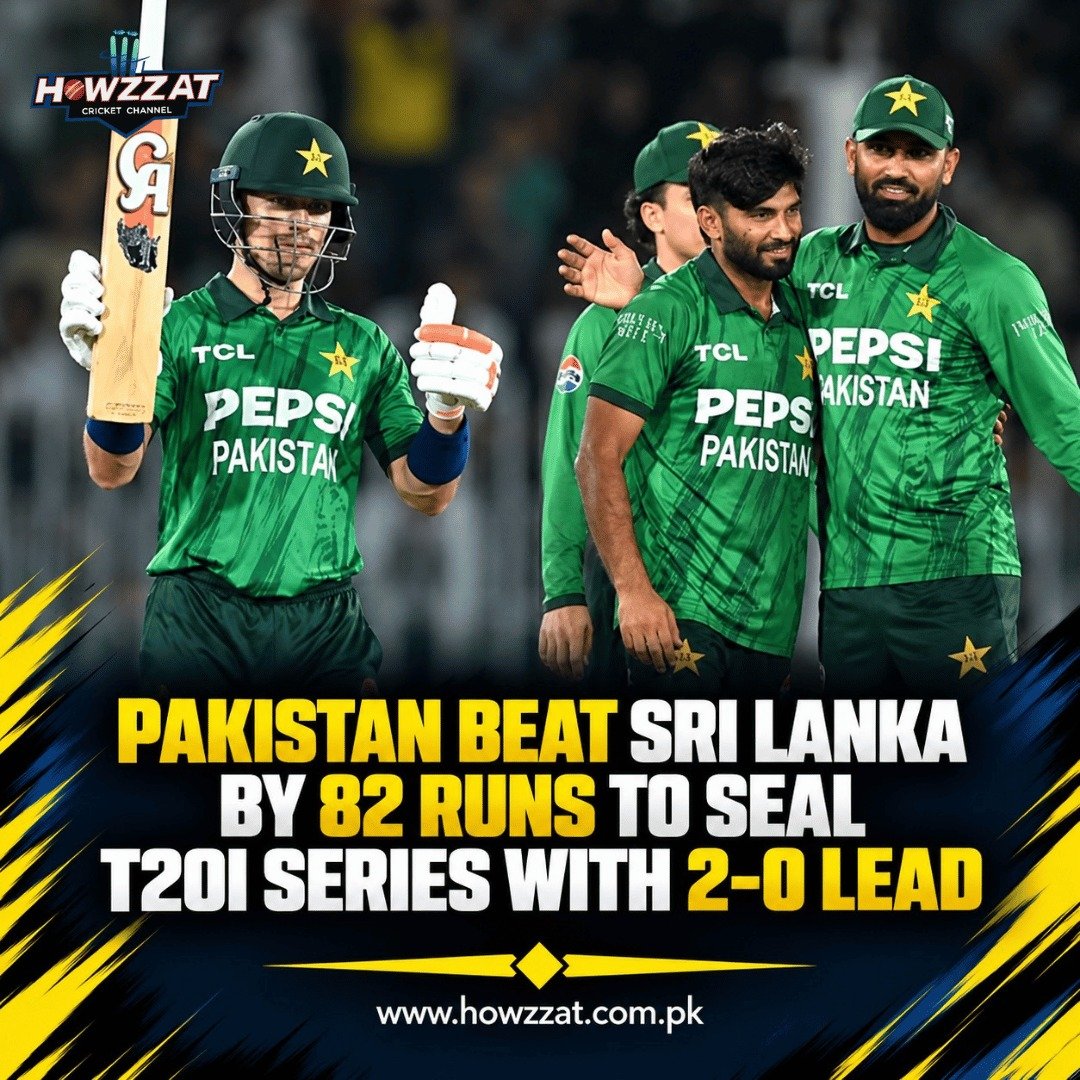 Pakistan celebrate their 82-run victory over Sri Lanka in the second T20I at Rawalpindi Cricket Stadium
