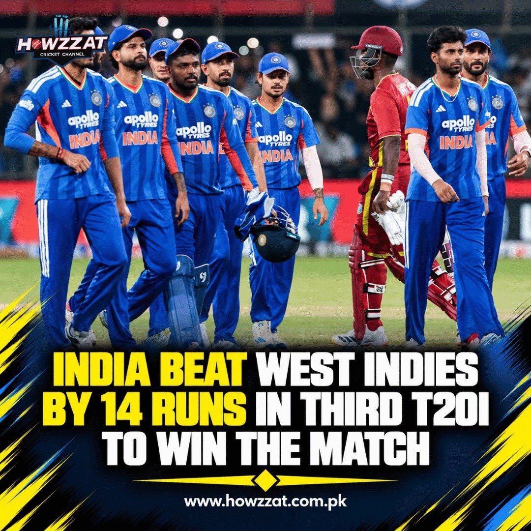 India celebrate their 14-run victory over West Indies in the third T20I at Holkar Stadium, Indore