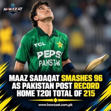 Maaz Sadaqat celebrates his 96-run innings against Sri Lanka in the second T20I