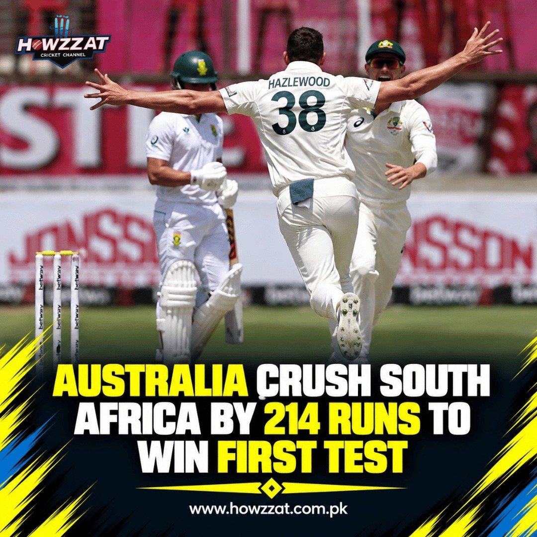 Australia celebrate their 214-run Test victory over South Africa at Kingsmead in Durban